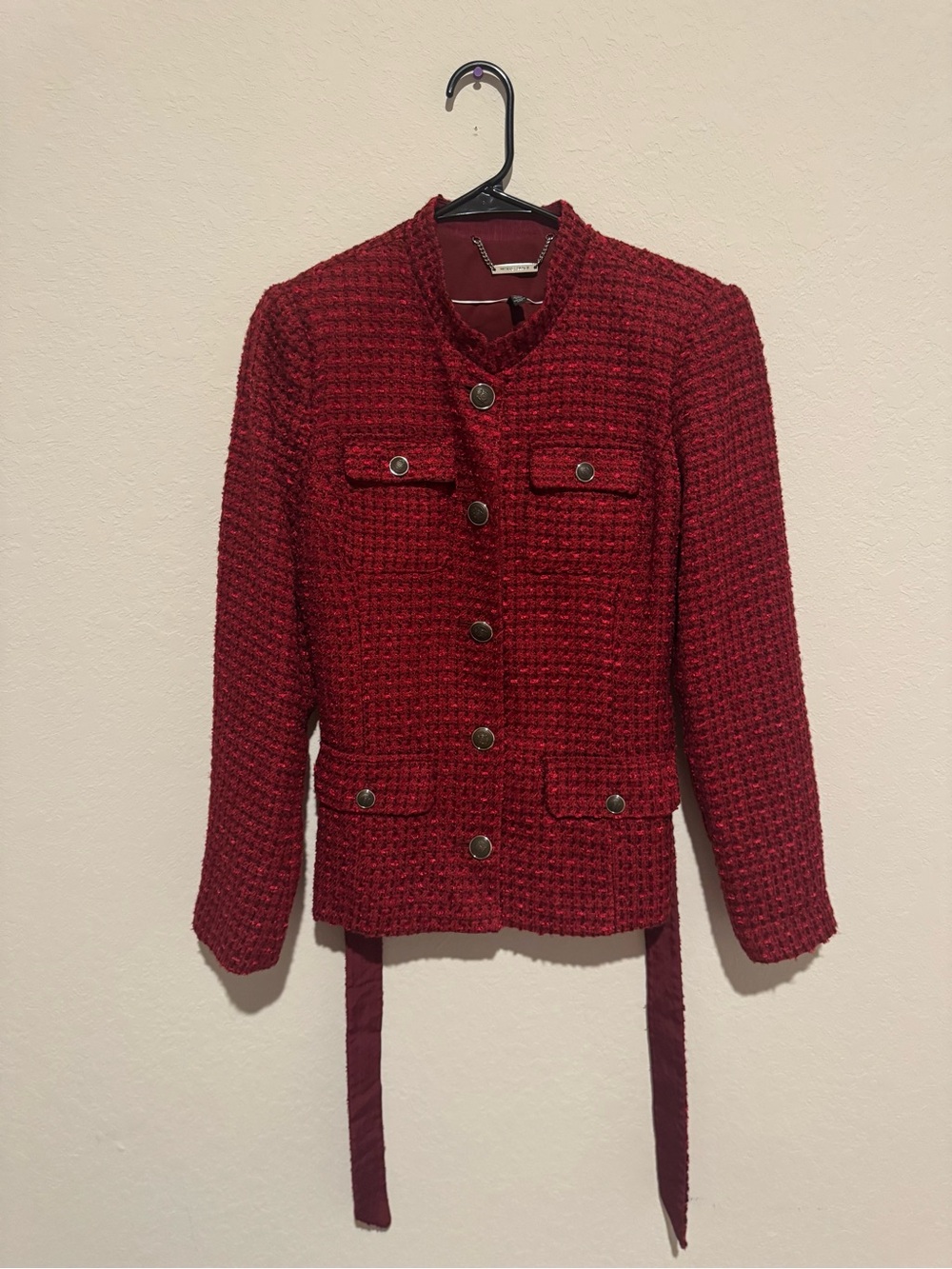 White House Black Market Burgundy Tweed Button-Front Jacket